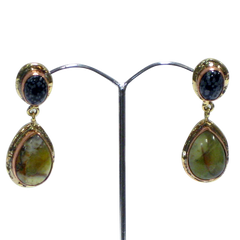 White Metal Green Opal & Snowflake Obsidian Earrings