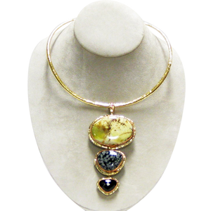 Black Onyx, Green Opal & Snowflake Obsidian Pendant Necklace