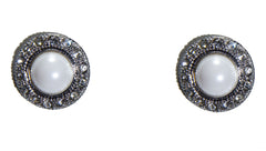 Silver Pave Crystal Pearl Clip Earring