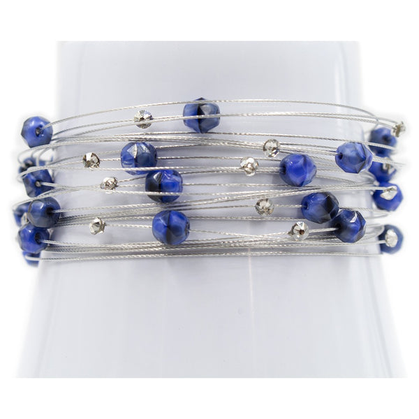 Shades of Blue Denim Crystal Silver Bracelet