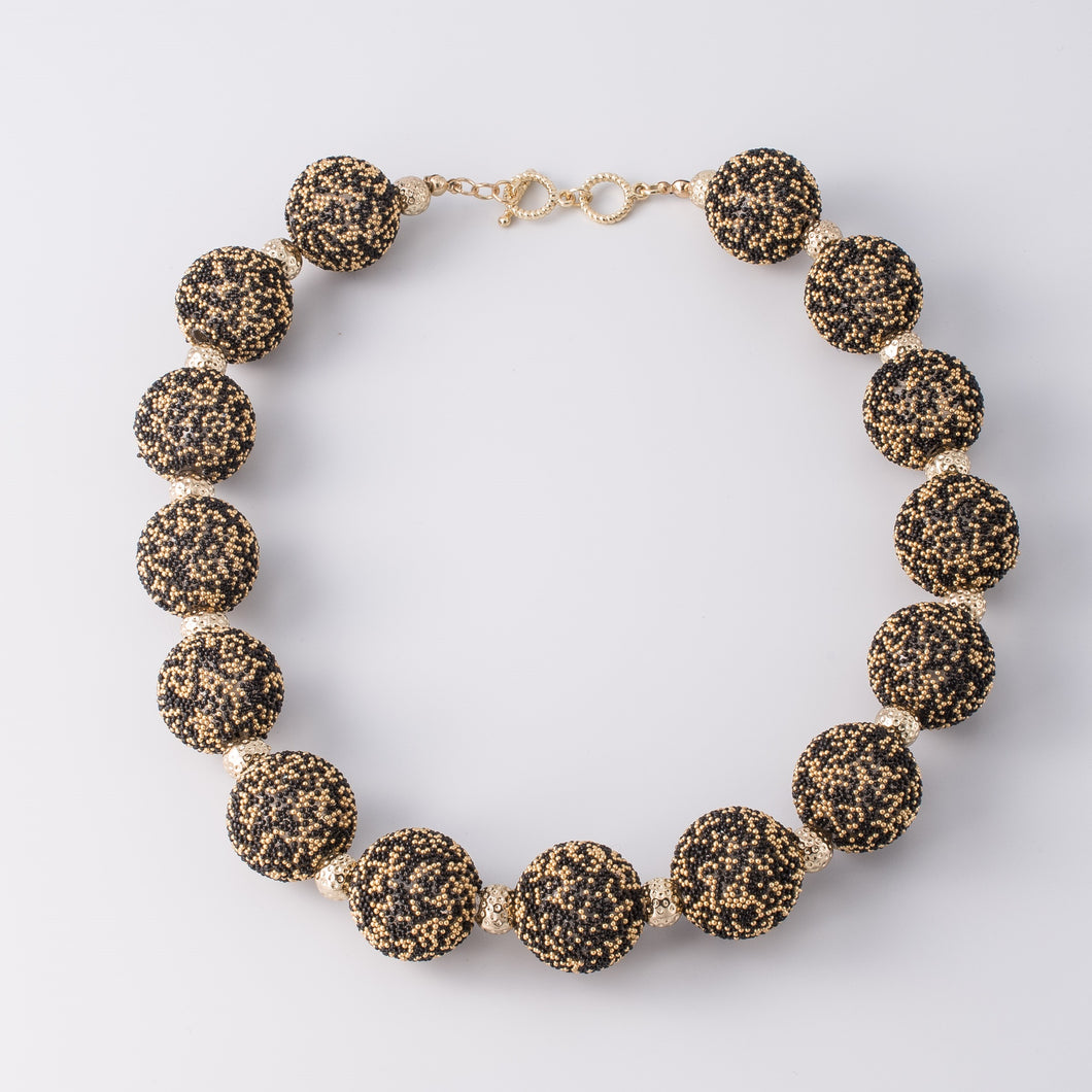 Gold Black Caviar Beaded Short Necklace