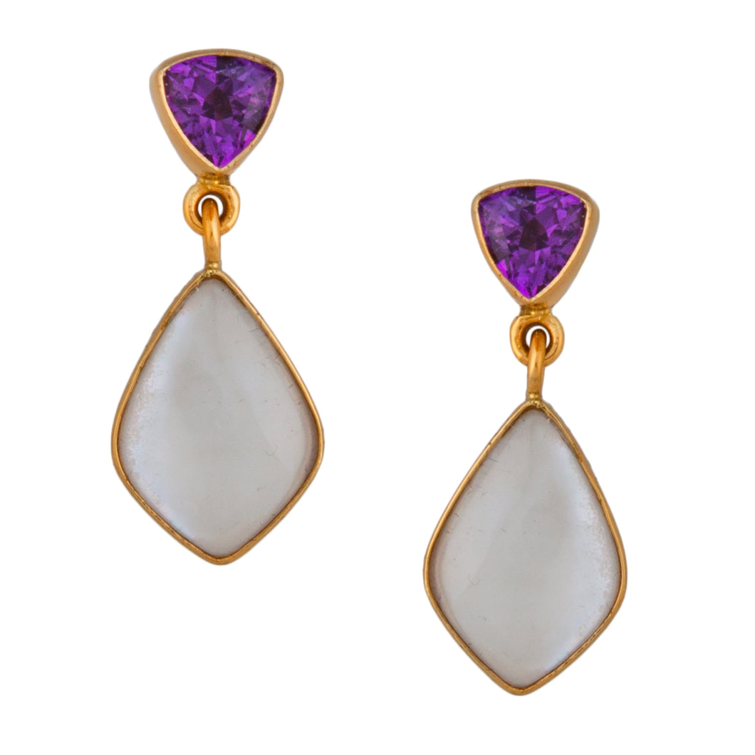 Alchemia Mother of Pearl and Amethyst Post Earrings
