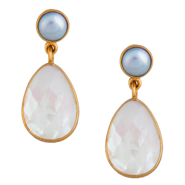 Alchemia Pearl and Mother of Pearl Post Earrings