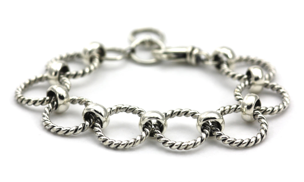 925 Sterling Silver Bali Twisted Circle Link Bracelet