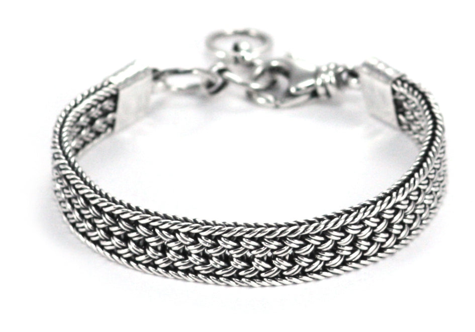 925 Sterling Silver Bali Braided Link Bracelet