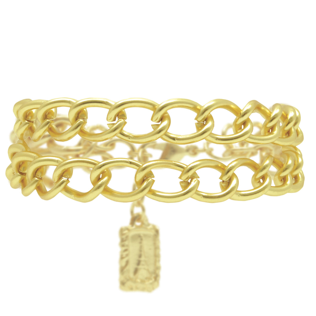 Gold Double-Strand Flat Curb Link Bracelet