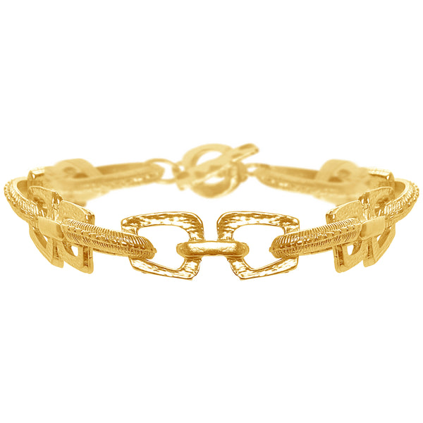 Gold Bracelet with Geo-Cutout and Mixed Texture
