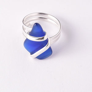 Alpaca Recycle Glass Adjustable Rings - Cobalt Blue