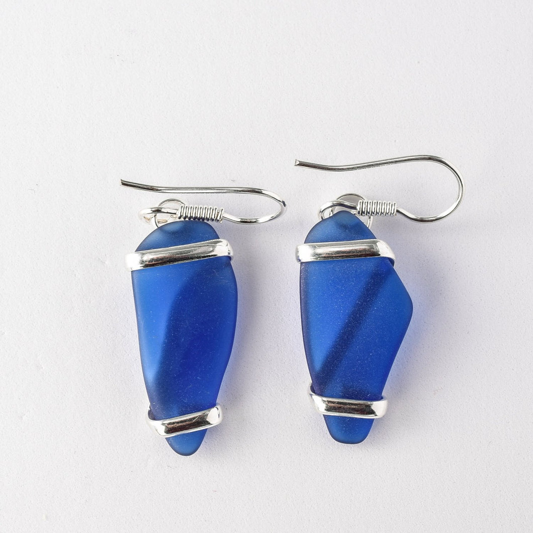 Alpaca Recycled Glass Freeform Earrings - Cobalt Blue
