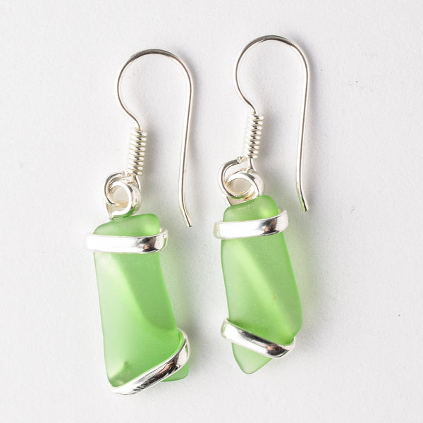 Alpaca Recycled Glass Freeform Earrings - Green