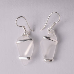 Alpaca Recycled Glass Freeform Earrings - White