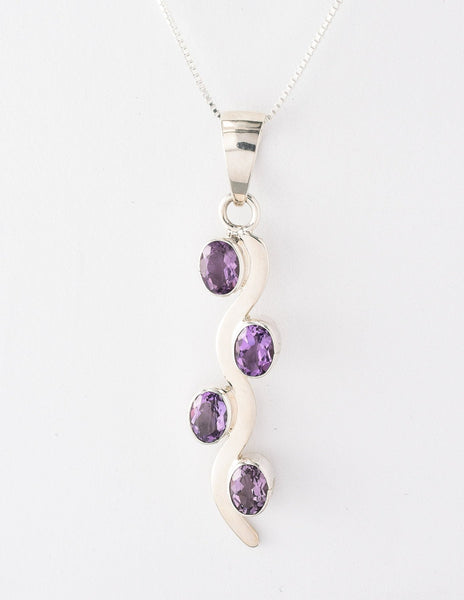 Sterling Silver Amethyst Wave Pendant Necklace