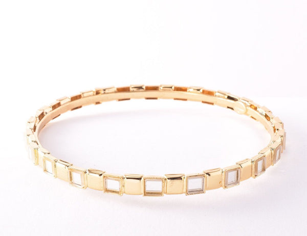 All Squared Away Bangle - Gold/White Crystal