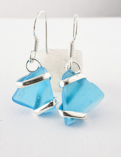 Alpaca Recycled Glass Triangle Shape Earrings - Blue