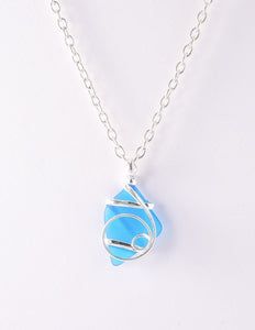 Alpaca Recycle Glass Pendant Necklace - Blue