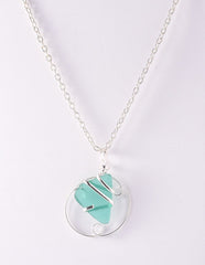 Alpaca Recycled Glass Pendant Necklace Circle Silver Plated - Mint