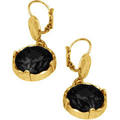 Black Faceted Crystal Drop Gold Earrings