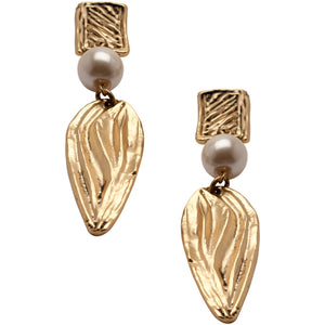 Gold Pendant Earrings with Floral Motif