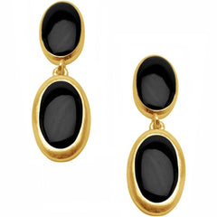 Black Oval Earrings with Gold