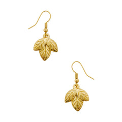 Gold Carved Leaf Drop Earrings