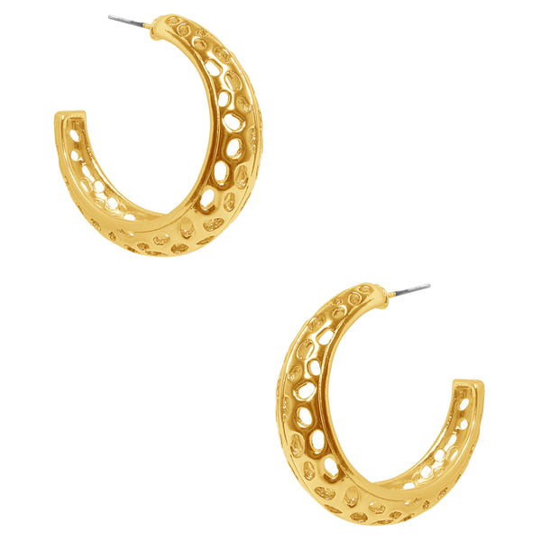 Perforated Honeycomb Thick Hoop Earring in Gold