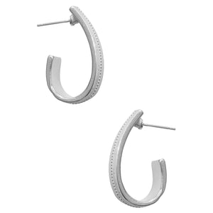 Brushed Oval Hoop Silver Earrings