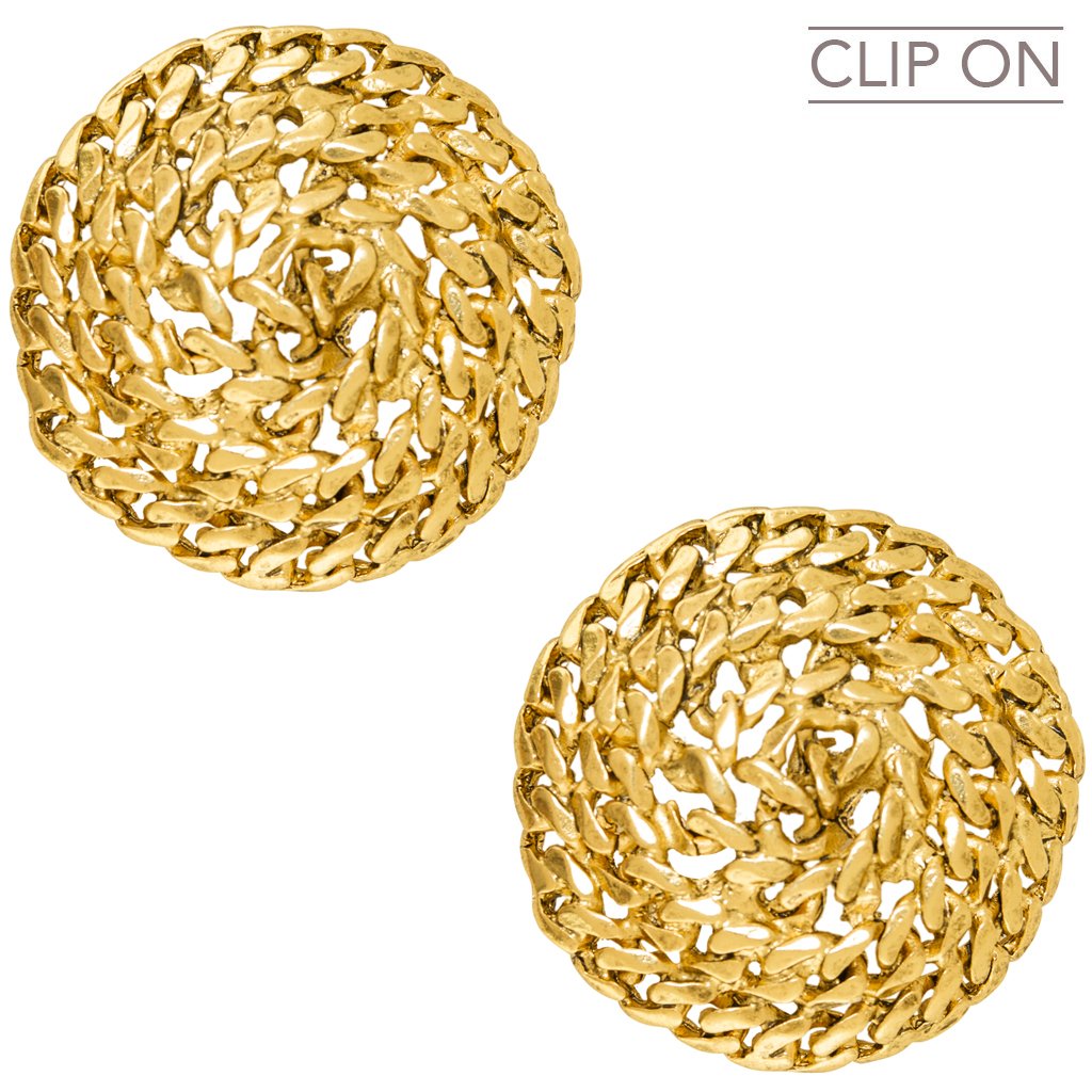 Gold Swirling Rope Clip on Earrings