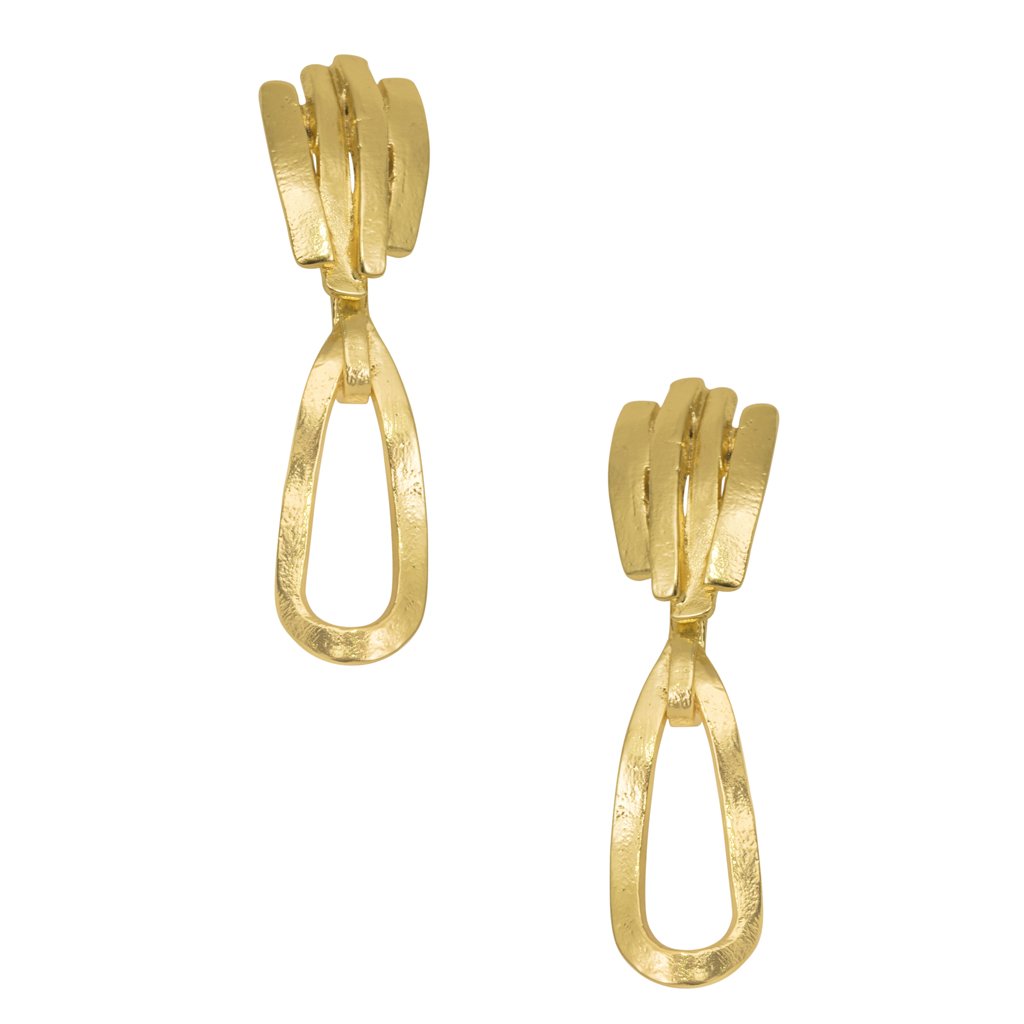 Embellished Stud Open Link Dangle Earrings Gold