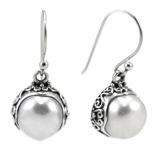 925 Sterling Silver Bali Freshwater Pearl Earrings