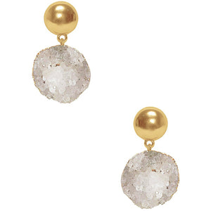 White Druzy Stone Earrings with Gold bead studs