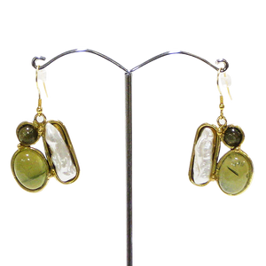 Pearl & Chalcedony Onyx Gold White Metal Earrings