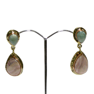 White Metal Gold Copper Amazonite & Rhodochrosite Earrings