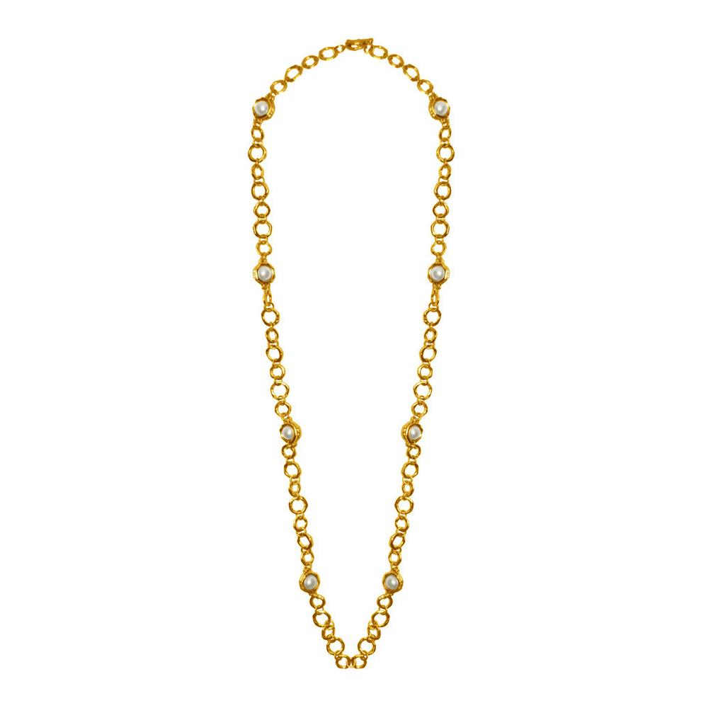 Jeanne Long Pearl Station Necklace In Gold