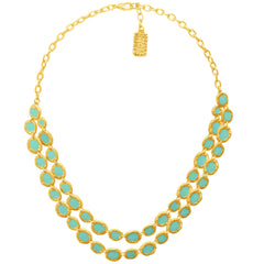 Gold Necklace with Green Enamel accents