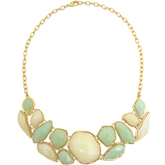 Chunky Gold Necklace with Green and Cream Beads