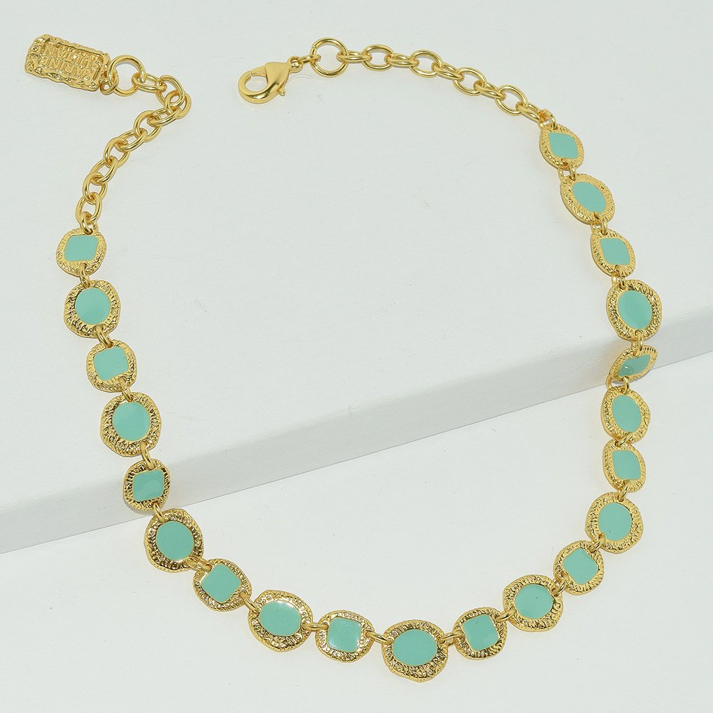 Green enamel embellished baubles 24KT gold plated necklace