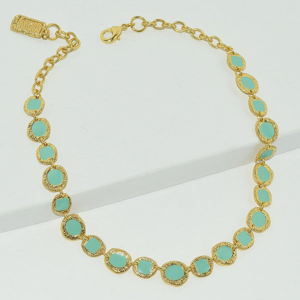 Green enamel embellished baubles 24KT gold plated necklace