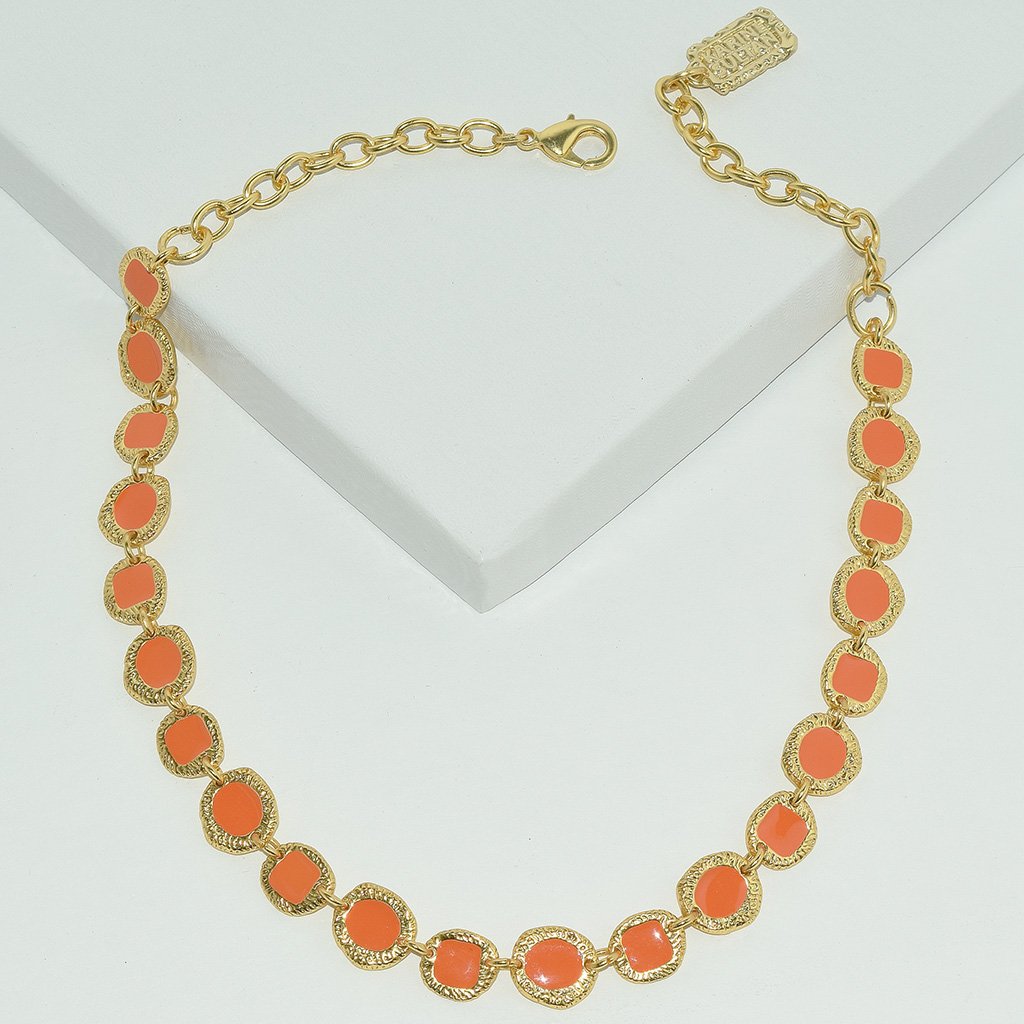 Coral enamel 24KT gold plated necklace
