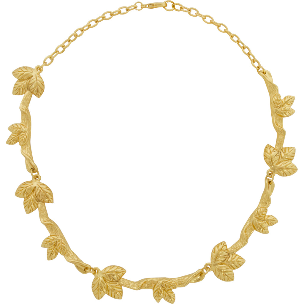 Gold Necklace with Sculpted Leaves