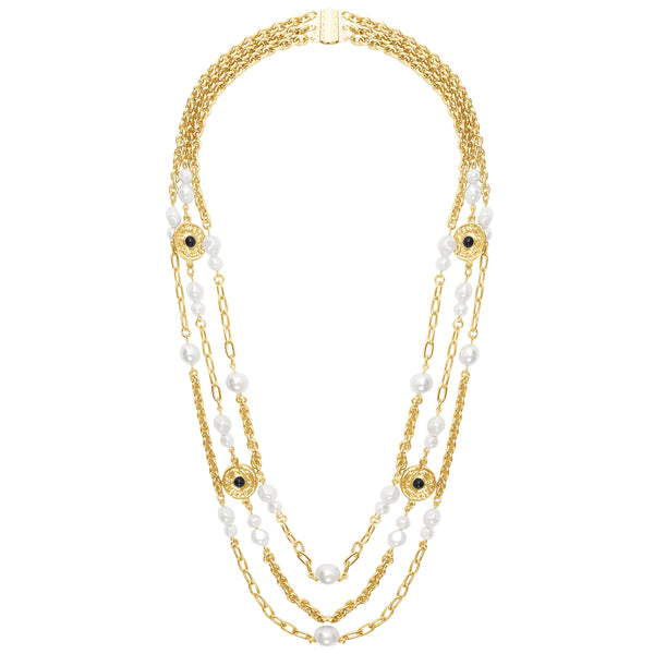 Monika Triple Strand Pearl Necklace In Gold