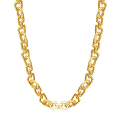 Gold long necklace with geo-cutout links