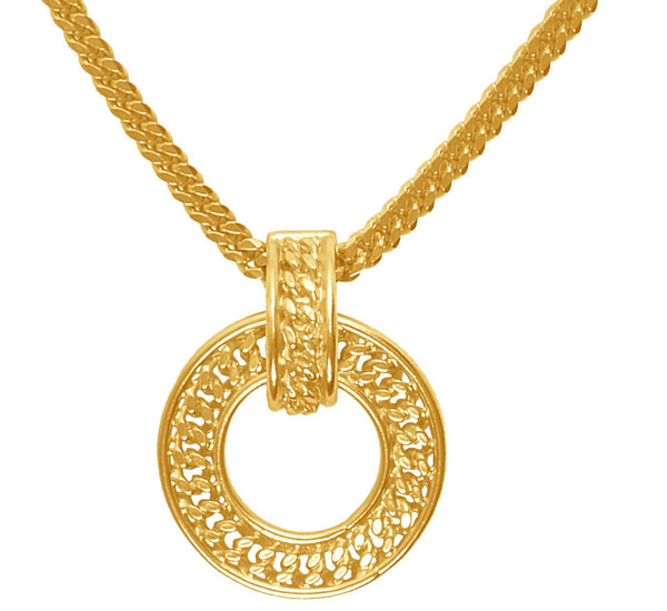 curb link chain necklace with large circular pendant