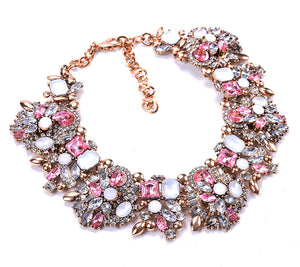 Pink Clear Crystal/Rhinestone Statement Bib Necklace