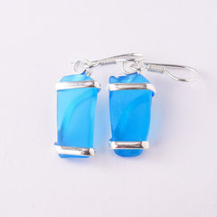 Alpaca Recycled Glass Freeform Earrings - Blue
