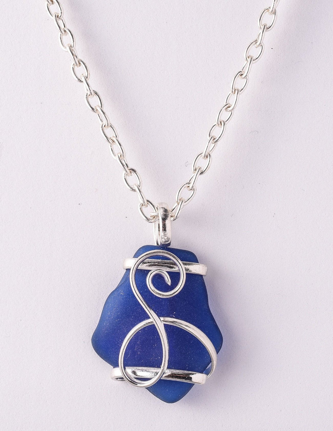 Alpaca Recycled Glass Freeform Pendant Necklace - Cobalt Blue