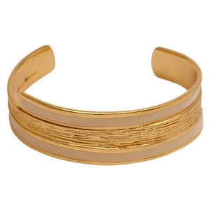 Gold Thin Textured Cuff with Beige Enamel Finish