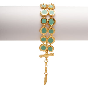 Double strands Bracelet with Green Enamel Accents