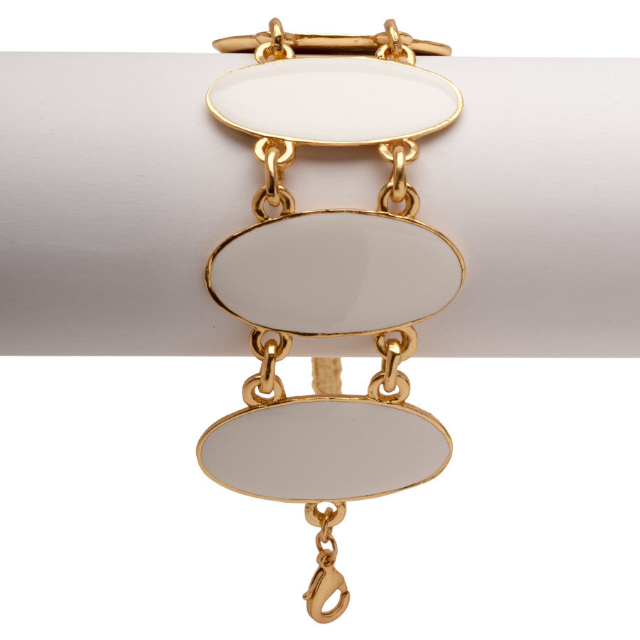 Gold Bracelet with White Enamel Ovals