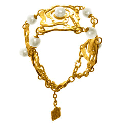 Square Rose Design Cut-Outs Bracelet Gold/Pearl