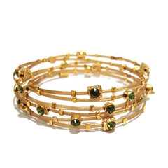 Shades of Olive Green Crystal Gold Bracelet - Set of 6